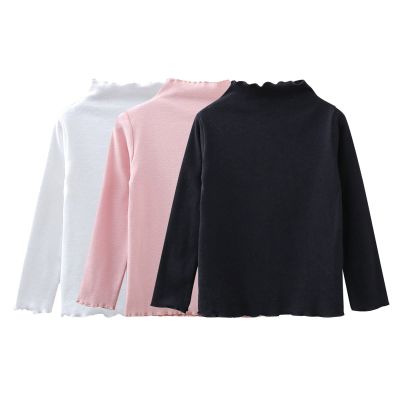 3 Pack Little Girls Cotton Solid Color Turtleneck Tops Kids Toddler Long Sleeve High Neck Toddler Red (Pink, 6-7 Years)