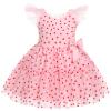 ABEHIK Valentine's Day Toddler Girls Hearts Print Dresses Shiny Tulle Princess Flutter Sleeve Birthday Party Midi Dresses Easter Day Cake Smash Photo Shoot Outfit Pink Heart 2-3 Years view 1
