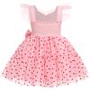 ABEHIK Valentine's Day Toddler Girls Hearts Print Dresses Shiny Tulle Princess Flutter Sleeve Birthday Party Midi Dresses Easter Day Cake Smash Photo Shoot Outfit Pink Heart 2-3 Years view 3