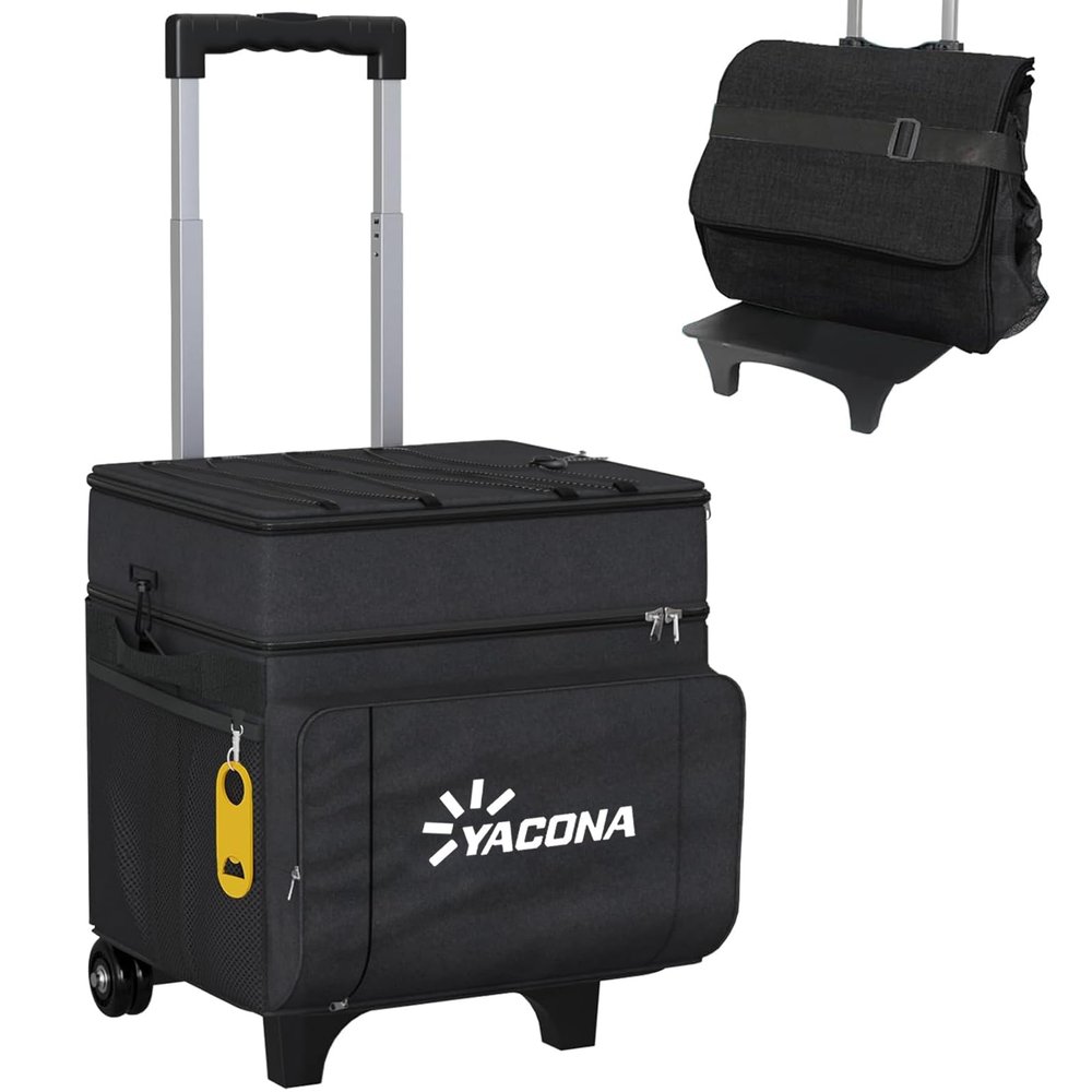 Cooler with Wheels and Handle, 50 Can Rolling Cooler, Portable Collapsible Soft Cooler with Wheels, Leakproof Insulated WheeledCooler for Beach, Camping, Patio Travel, Outdoor, Ball Fields