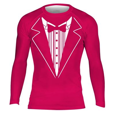 DEHAHA Men's Tuxedo Compression Sports Shirt Long Sleeve Skin Base Layers for Cycling Biking Activewear, XXX-Large Rose Red