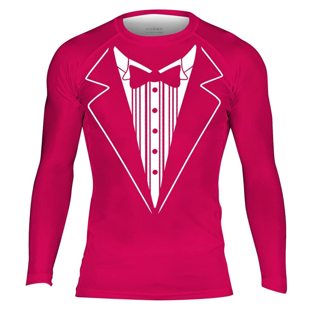 DEHAHA Men's Tuxedo Compression Sports Shirt Long Sleeve Skin Base Layers for Cycling Biking Activewear, XXX-Large Rose Red