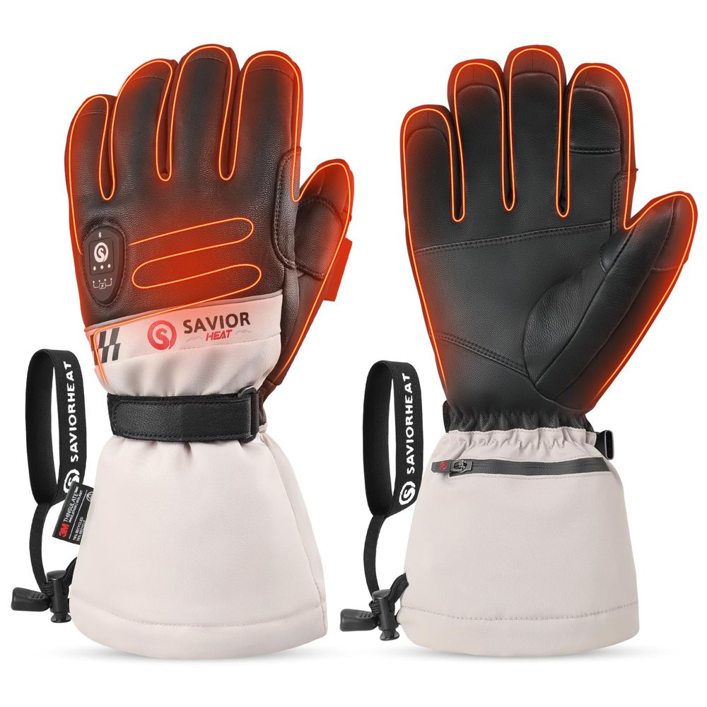 SAVIOR HEAT Heated Gloves for Men Women 2.0, App Electric Rechargeable Ski Gloves with 3M Thinsulate, PD 20W Fast Charging & 12H Runtime, Waterproof Goatskin Skiing Motorcycle Hunting Outdoor (L)