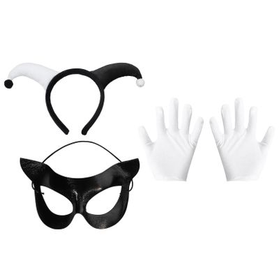 iiniim Halloween Clown Cosplay Headband Mardi Gras Jester Headband with Mask and Gloves for Carnival Masquerade Type C One Size