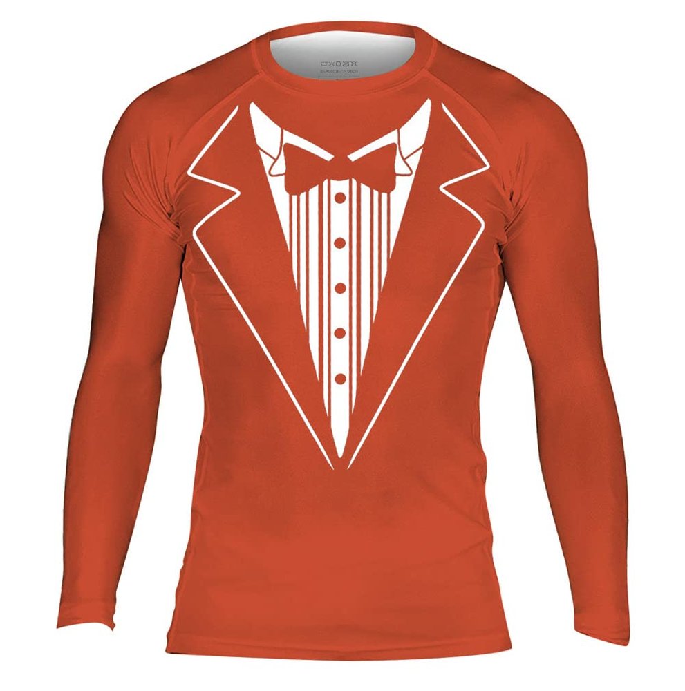 DEHAHA Men's Womens Tuxedo Moisture Wicking Long Sleeve Undershirt Jiu Jitsu No Gi Base Layers, Small Orange