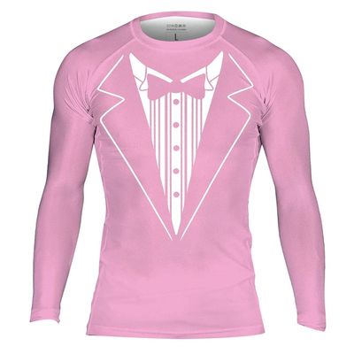 DEHAHA Men's Tuxedo Compression Sports Shirt Long Sleeve Skin Base Layers for Cycling Biking Activewear, XXX-Large Pink