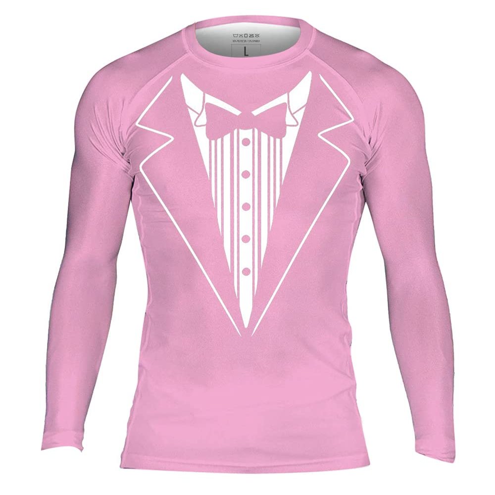 DEHAHA Men's Tuxedo Compression Sports Shirt Long Sleeve Skin Base Layers for Cycling Biking Activewear, XXX-Large Pink