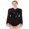 ODASDO Figure Skating Dress for Women Ice Skating Costumes Teenager Girls Mesh Long Sleeve Sparkly Rhinestones Sequin Skirted Leotard Gymnastics Competition Ballet Outfit Dancewear Black S view 1