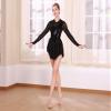 ODASDO Figure Skating Dress for Women Ice Skating Costumes Teenager Girls Mesh Long Sleeve Sparkly Rhinestones Sequin Skirted Leotard Gymnastics Competition Ballet Outfit Dancewear Black S view 2