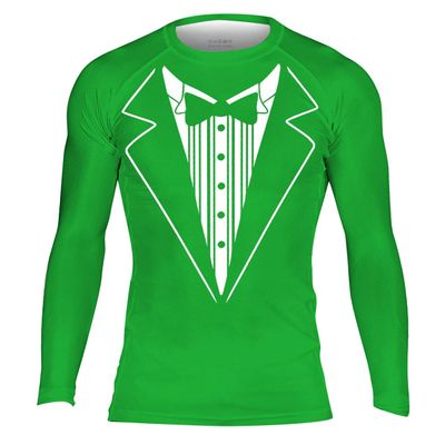 DEHAHA Unisex Tuxedo Athletic Running Long Sleeve Tee Lightweight Comfort Compression Tops, Medium Green