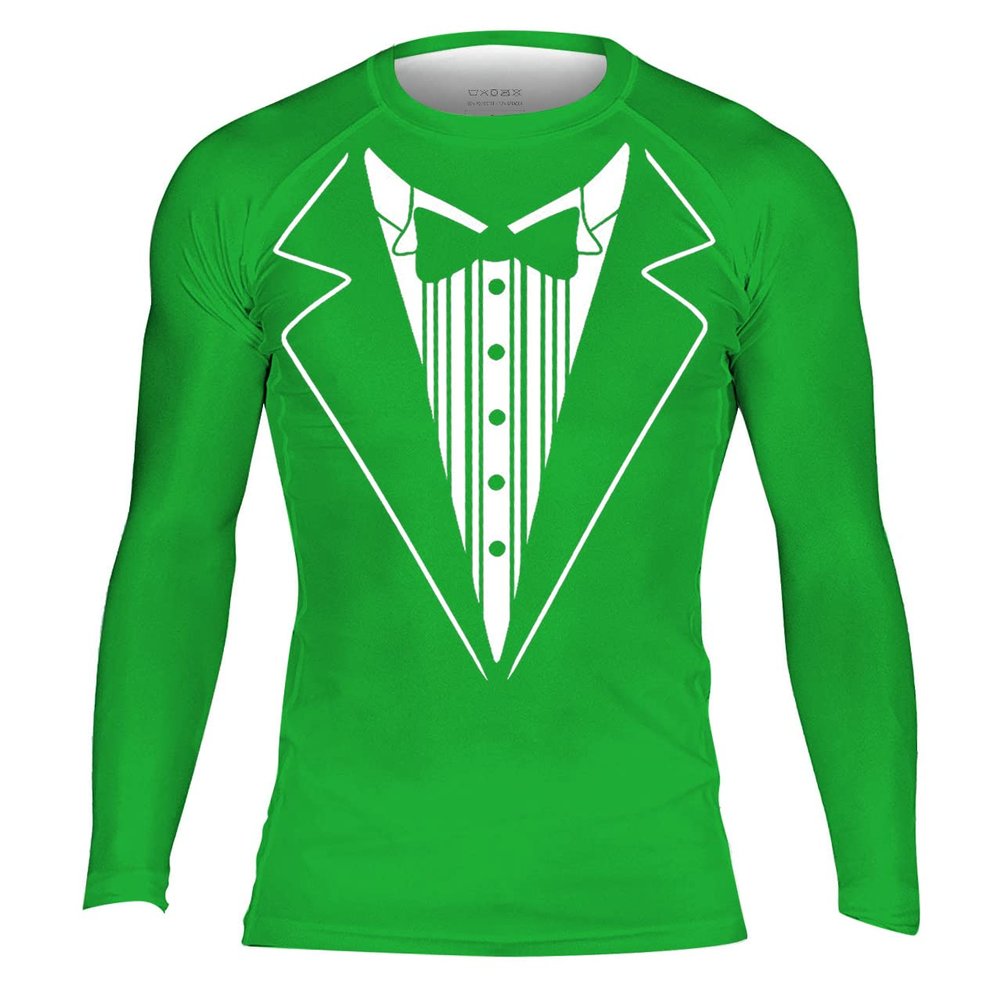 DEHAHA Unisex Tuxedo Athletic Running Long Sleeve Tee Lightweight Comfort Compression Tops, Medium Green