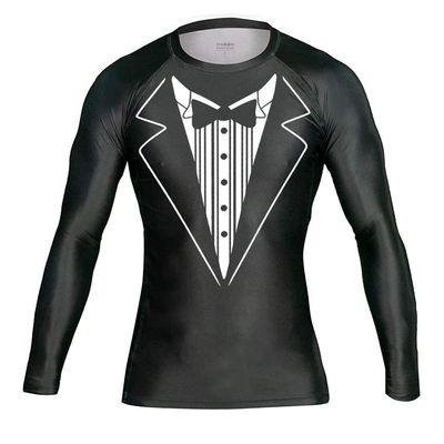 DEHAHA Men Women Funny Tuxedo Fitness Long Sleeve Rash Guard Grappling MMA Fight Wear, X-Large