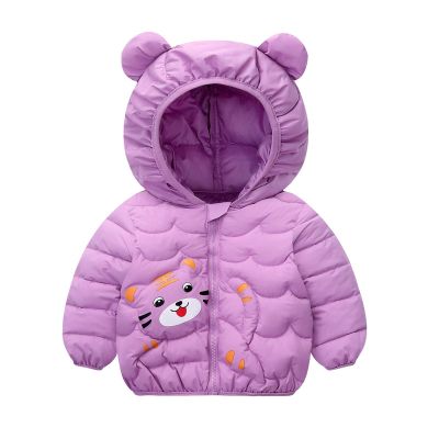 Toddler Boys Girls Puffer Packable Jacket Lightweight Water-Resistant Ears Dinosaur Prints Zip Hooded Kids Parka Coat(b-Purple, 18-24 Months)