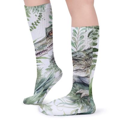 DWVTMNS Sock Breathable High Socks Crocodile Green Printed Sports Socks Mid-tube Socks Knee-high Socks (5 Pairs)