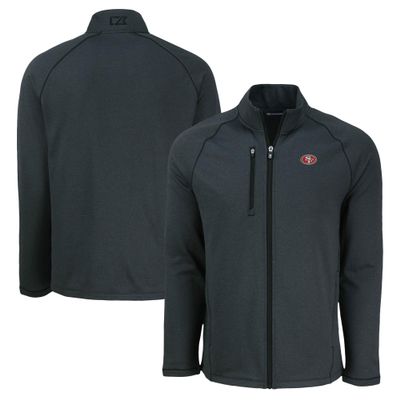 Cutter & Buck Men's Heather Black San Francisco 49ers Peshastin Eco Fleece Recycled Raglan Tri-Blend Full-Zip Jacket