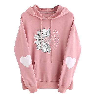 Chrysanthemum Printed Hoodies for Women Loose Comfy Casual Sweatshirt Fall Outdoor Pullovers Fashion Tops with Pocket A-Pink