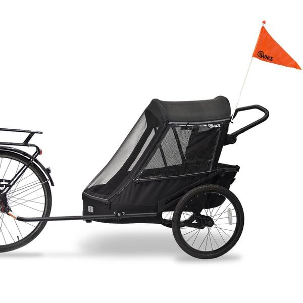 Wike Premium Suspension Bike Trailer - Black - 3-in-1 Double Stroller, Bike Trailer, Jogging Stroller, Tall Kids up to 4'4" - Superior Shock Absorbsion, 5 Point Safety Harness, Bug + Rain Screen