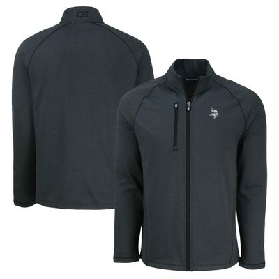 Cutter & Buck Men's Heather Black Minnesota Vikings Peshastin Eco Fleece Recycled Raglan Tri-Blend Full-Zip Jacket