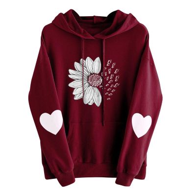 Chrysanthemum Printed Hoodies for Women Loose Comfy Casual Sweatshirt Fall Outdoor Pullovers Fashion Tops with Pocket A-red