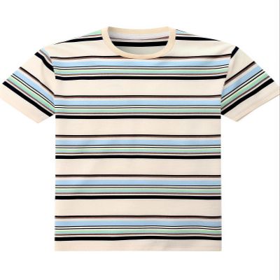 Funny World Striped Shirt Men Cotton Short Sleeve Beige Striped T Shirts Casual Basic Tee, 301 Beige, Large