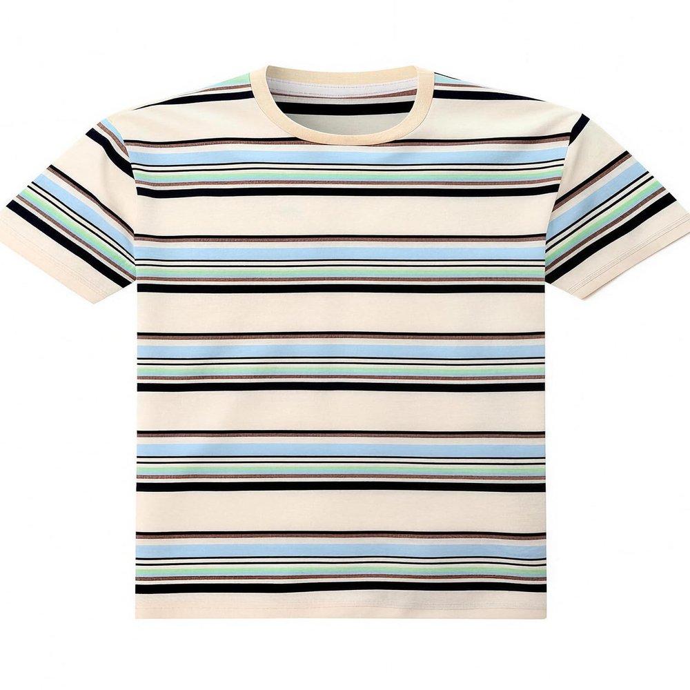 Funny World Striped Shirt Men Cotton Short Sleeve Beige Striped T Shirts Casual Basic Tee, 301 Beige, Large