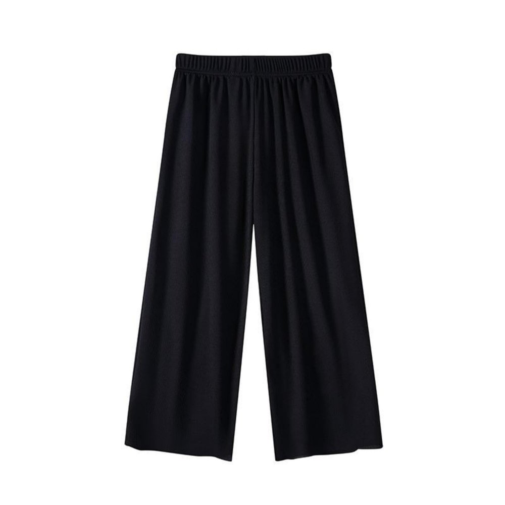 Girls Wide Leg Pants with Pockets, Elastic High Waist Straight Leg Loose Solid Pants for Kids Outdoor(Black, 8-9 Years)