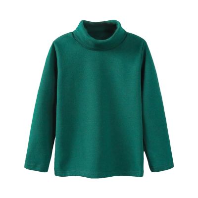 Boys Girls Turtleneck Fleece Tops Long Sleeve Kids Solid Thermal T Shirts(Green, 7-8 Years)