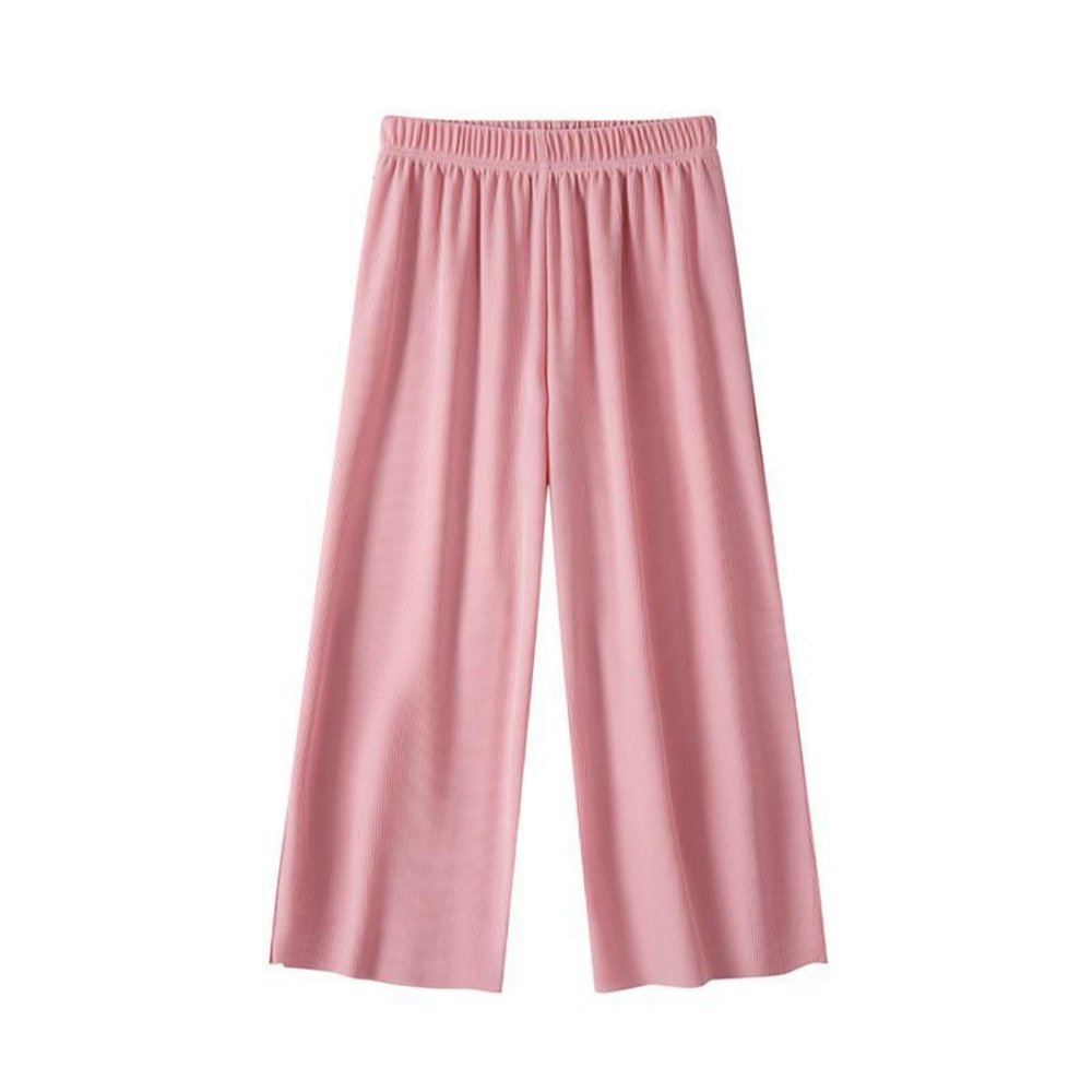 Girls Wide Leg Pants with Pockets, Elastic High Waist Straight Leg Loose Solid Pants for Kids Outdoor(Pink, 12-13 Years)