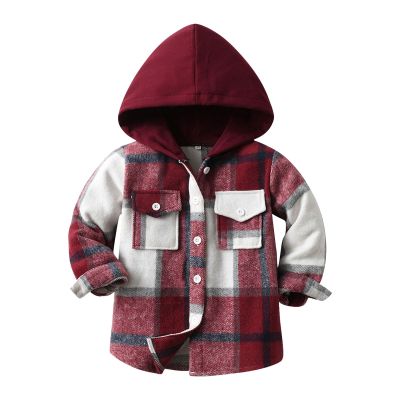 Toddler Kids Plaid Shacket Jacket Boys Girls Flannel Shirts Long Sleeve Button Down Hooded Jackets Warm Coat(B, 3-6 Months)