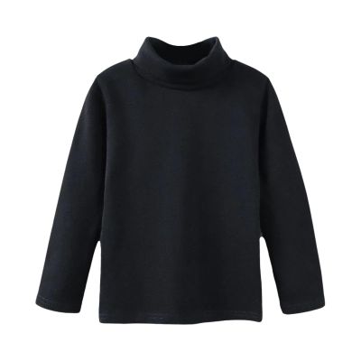 Boys Girls Turtleneck Fleece Tops Long Sleeve Kids Solid Thermal T Shirts(Black, 7-8 Years)