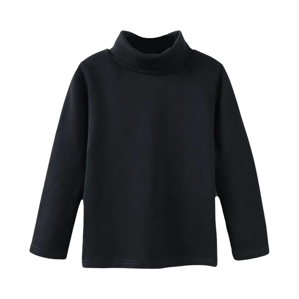 Boys Girls Turtleneck Fleece Tops Long Sleeve Kids Solid Thermal T Shirts(Black, 7-8 Years)