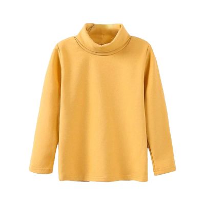 Boys Girls Turtleneck Fleece Tops Long Sleeve Kids Solid Thermal T Shirts(Yellow, 3-4 Years)