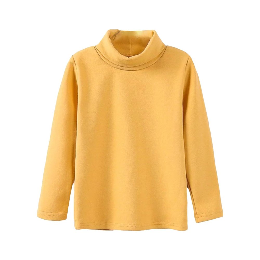 Boys Girls Turtleneck Fleece Tops Long Sleeve Kids Solid Thermal T Shirts(Yellow, 3-4 Years)