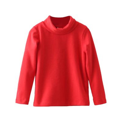 Boys Girls Turtleneck Fleece Tops Long Sleeve Kids Solid Thermal T Shirts(Red, 6-7 Years)