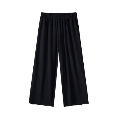 Girls Wide Leg Pants with Pockets, Elastic High Waist Straight Leg Loose Solid Pants for Kids Outdoor(Black, 4-5 Years)