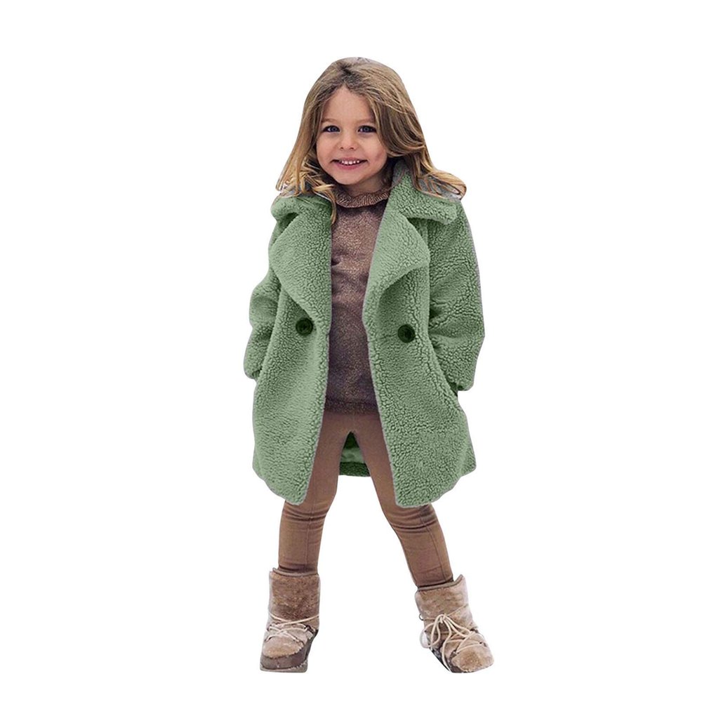 Baby Girls Faux Fur Teddy Long Coat Tollder Kids Winter Fleece Jacket Warm Outwear Clothes(Green-B, 18-24 Months)