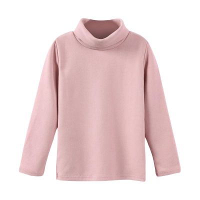 Boys Girls Turtleneck Fleece Tops Long Sleeve Kids Solid Thermal T Shirts(Pink, 5-6 Years)