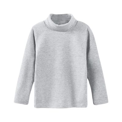 Boys Girls Turtleneck Fleece Tops Long Sleeve Kids Solid Thermal T Shirts(Grey, 4-5 Years)