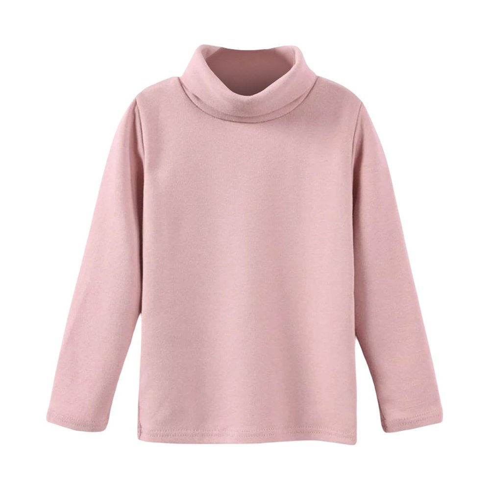 Boys Girls Turtleneck Fleece Tops Long Sleeve Kids Solid Thermal T Shirts(Pink, 6-7 Years)