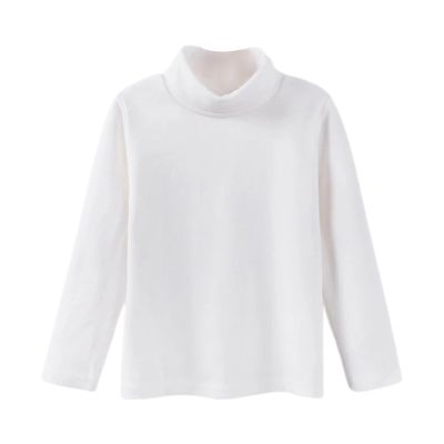 Boys Girls Turtleneck Fleece Tops Long Sleeve Kids Solid Thermal T Shirts(White, 7-8 Years)