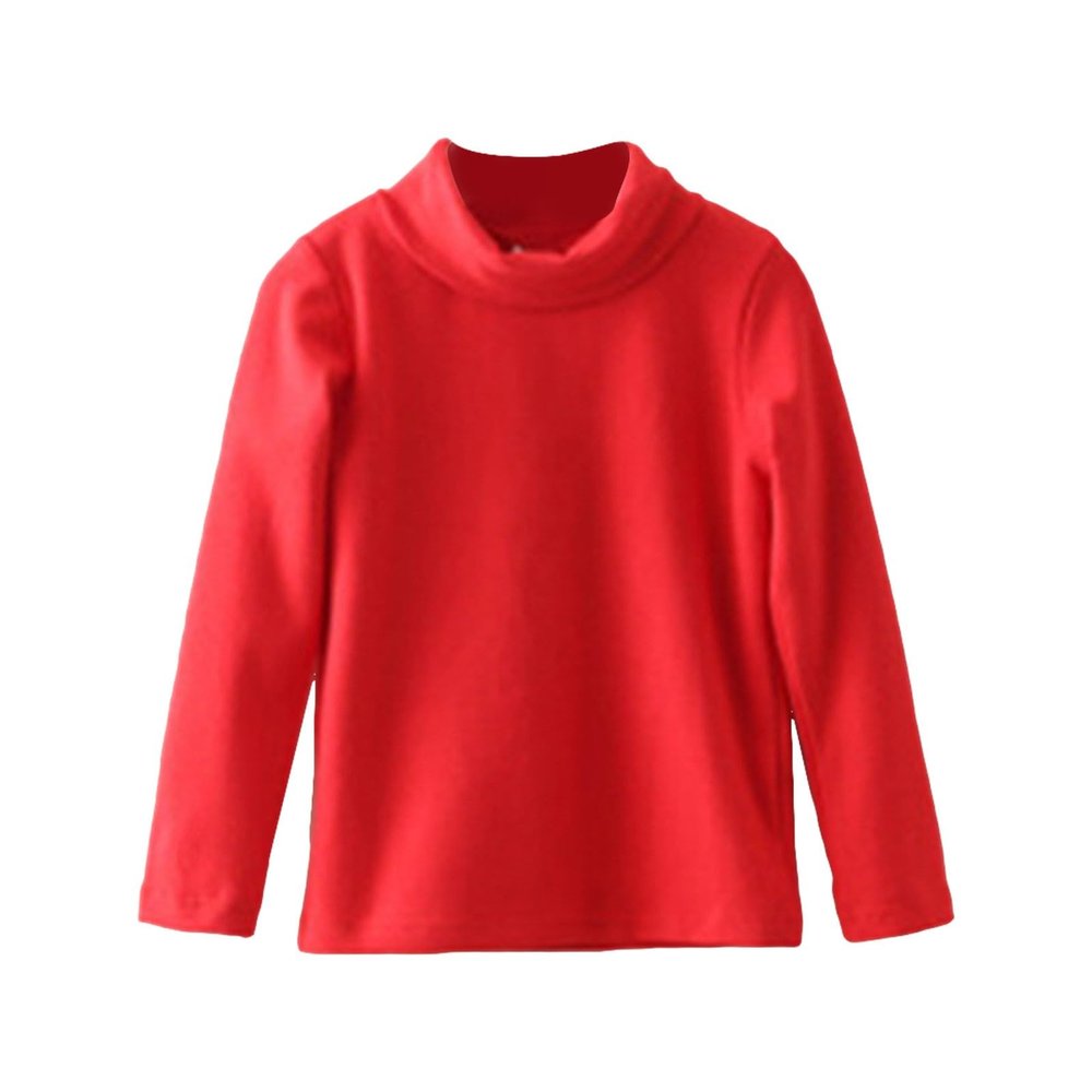Boys Girls Turtleneck Fleece Tops Long Sleeve Kids Solid Thermal T Shirts(Red, 7-8 Years)