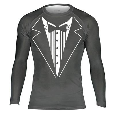 DEHAHA Unisex Novelty Cute Tuxedo Long Sleeve Rash Guard for Junior Muay Thai BJJ Tournament,XS Grey