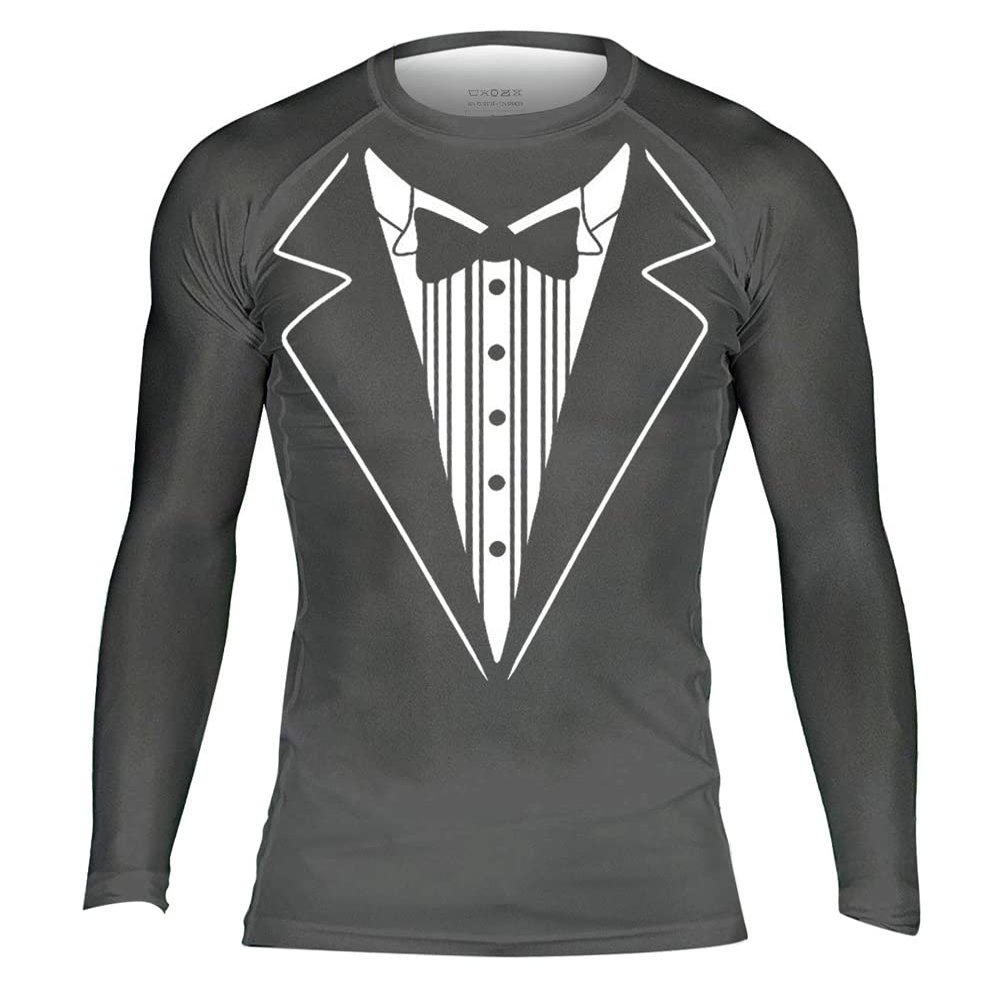 DEHAHA Unisex Novelty Cute Tuxedo Long Sleeve Rash Guard for Junior Muay Thai BJJ Tournament,XS Grey
