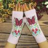 Wrist Warmer for Women Winter Knitted Fingerless Gloves Floral Embroidered Half Finger Cold Weather Mittens (a-Pink, One Size) view 2