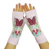 Wrist Warmer for Women Winter Knitted Fingerless Gloves Floral Embroidered Half Finger Cold Weather Mittens (a-Pink, One Size) view 3