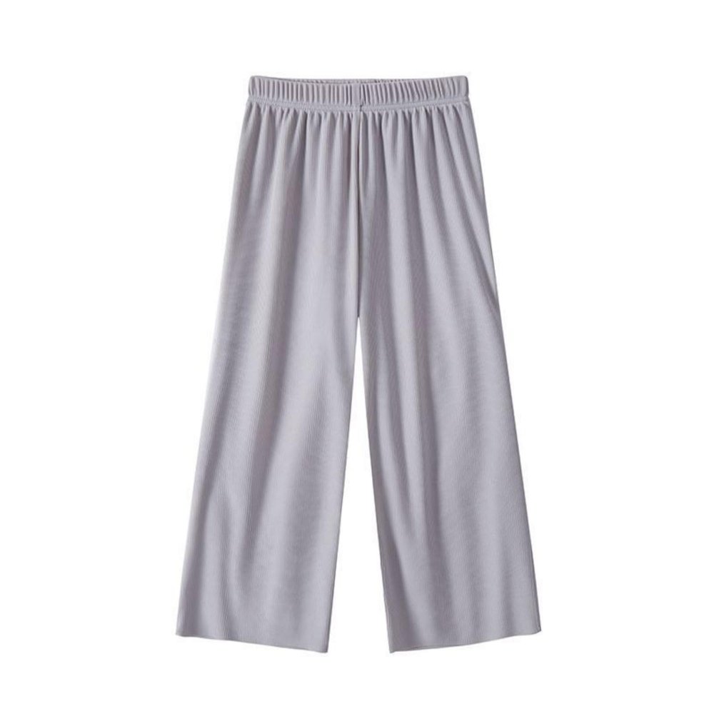 Girls Wide Leg Pants with Pockets, Elastic High Waist Straight Leg Loose Solid Pants for Kids Outdoor(Grey, 8-9 Years)
