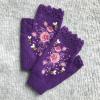 2024 Hand Crochet Gloves for Women Ethnic Embroidery Knitted Fingerless Mittens Winter Cold Weather Arm Warmer (B, One Size) view 3
