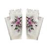2024 Hand Crochet Gloves for Women Ethnic Embroidery Knitted Fingerless Mittens Winter Cold Weather Arm Warmer (White, One Size) view 1