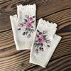 2024 Hand Crochet Gloves for Women Ethnic Embroidery Knitted Fingerless Mittens Winter Cold Weather Arm Warmer (White, One Size) view 2