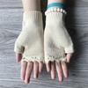 2024 Hand Crochet Gloves for Women Ethnic Embroidery Knitted Fingerless Mittens Winter Cold Weather Arm Warmer (White, One Size) view 3